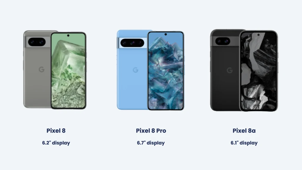 Google pixel phones front and back image