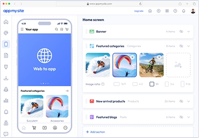 AppMySite's Website to mobile app builder