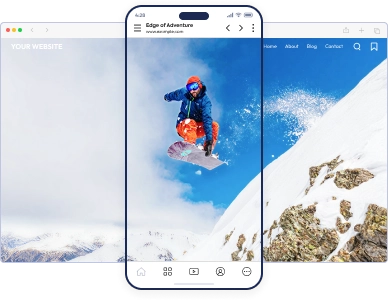 App screen superimposed on a web page, showing smooth web-to-app transition.