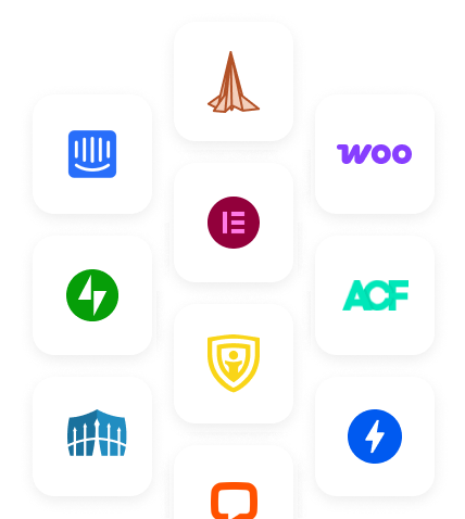 Icons of multiple plugins supported by AppMySite’s WordPress app maker.