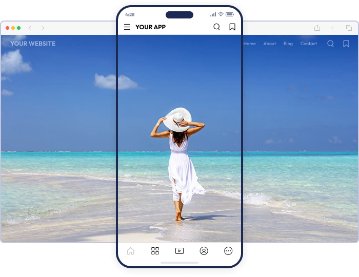 Illustration of WordPress website turning into a similar WordPress app.