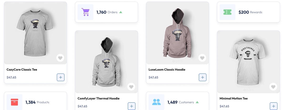 Collage of WordPress app screens with posts and product pages.