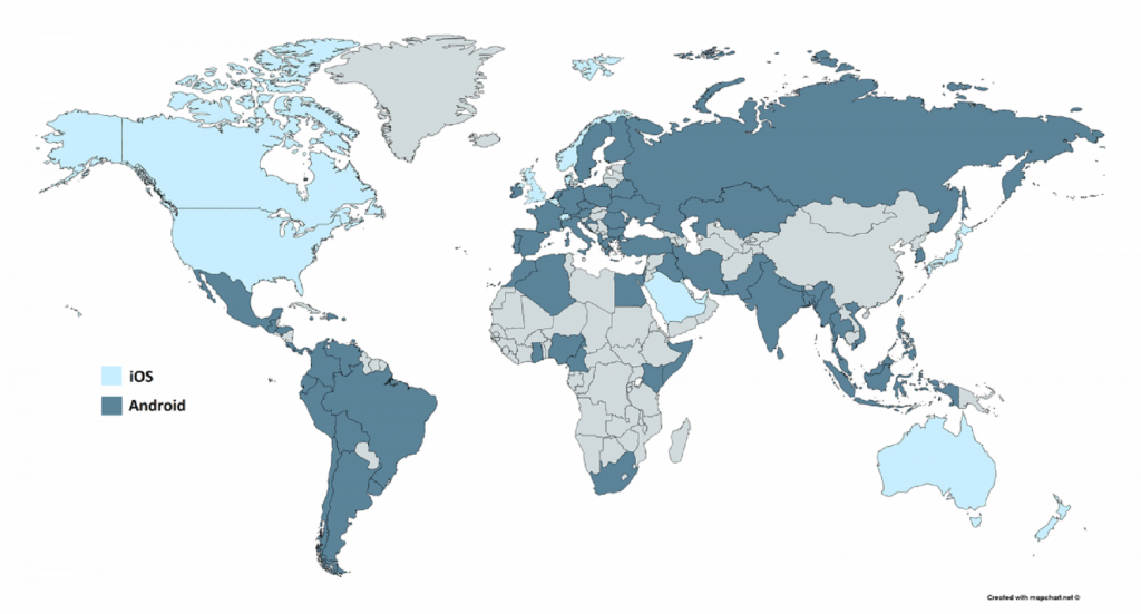 Android and iOS global distribution trend